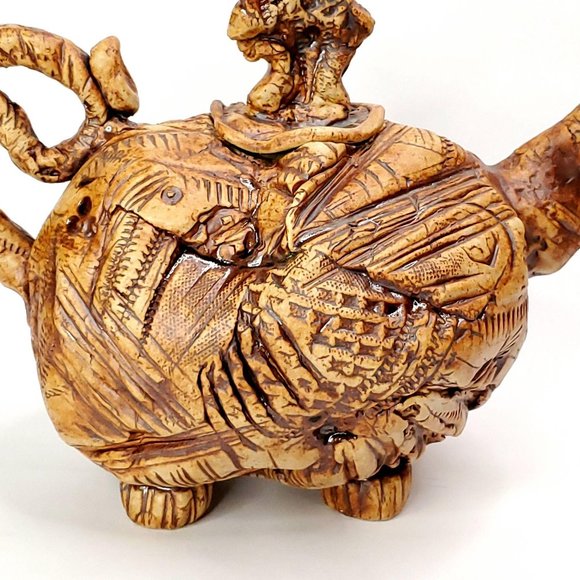 OOAK Elephant Teapot hand made slab built pottery - Picture 3 of 9